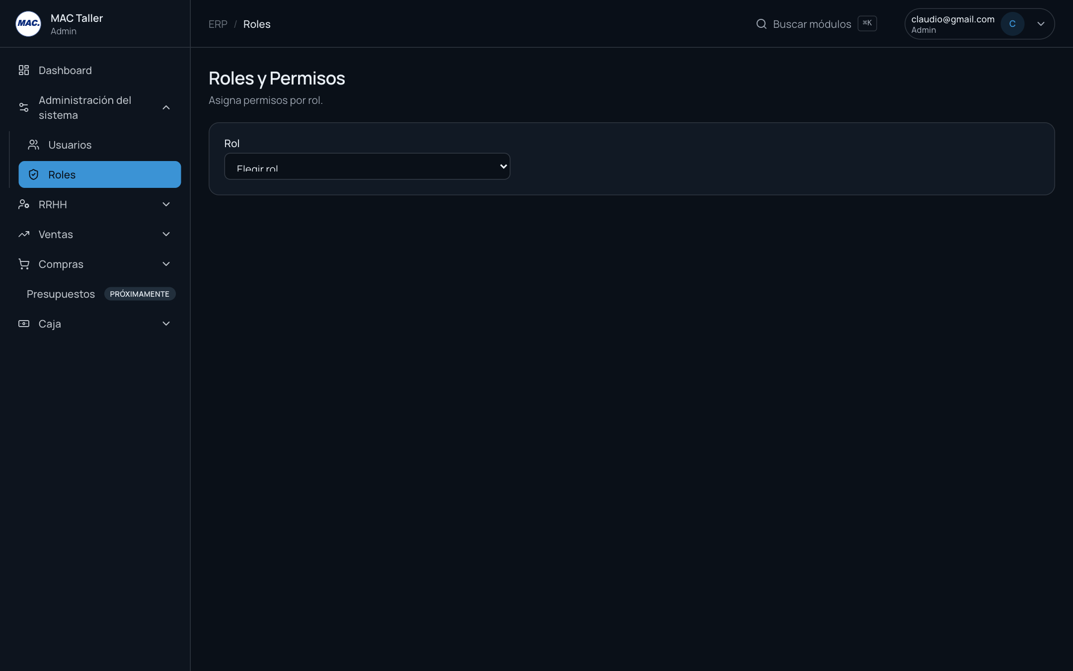 Listado de roles y sus permisos