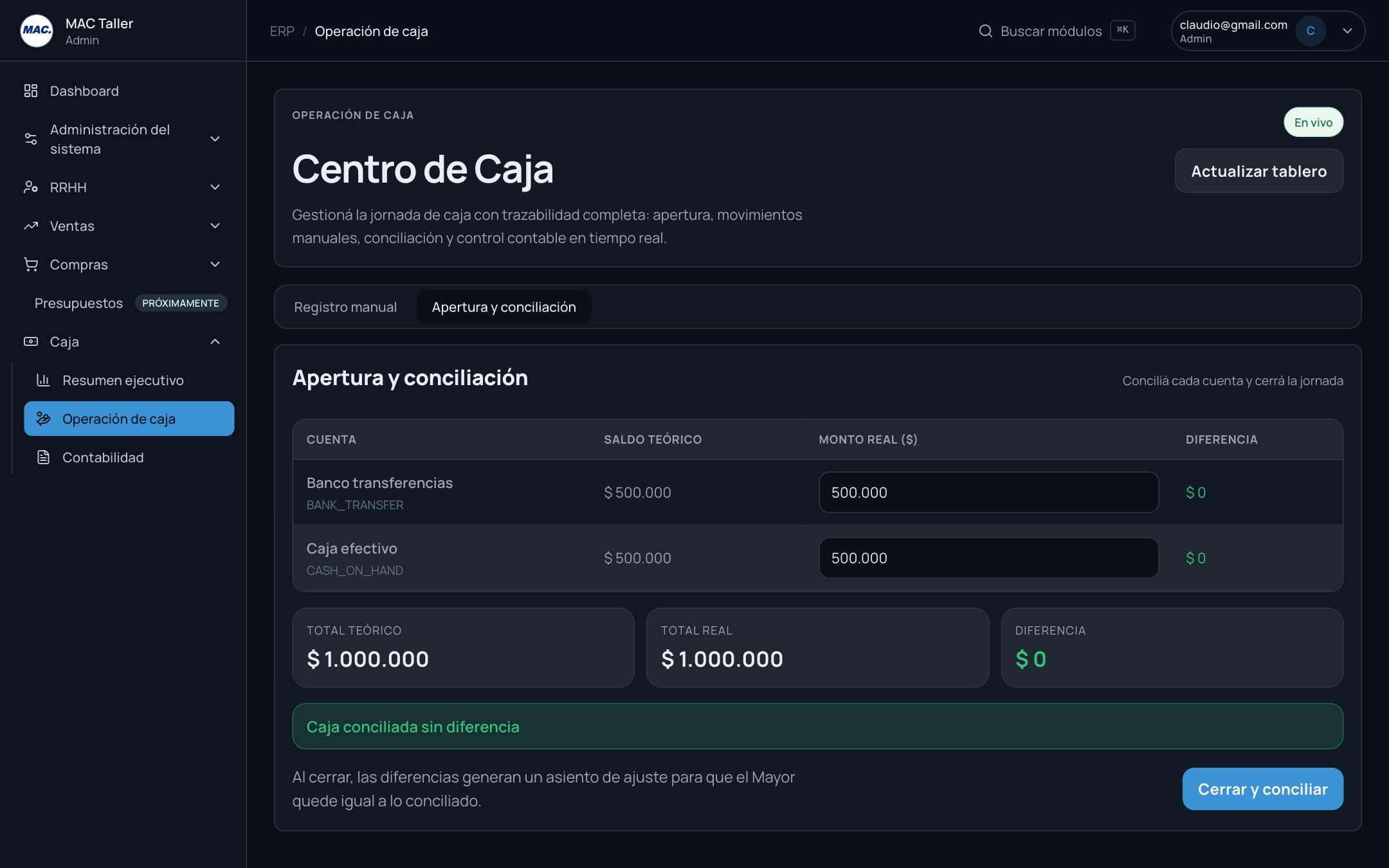 Conciliación y arqueo de caja