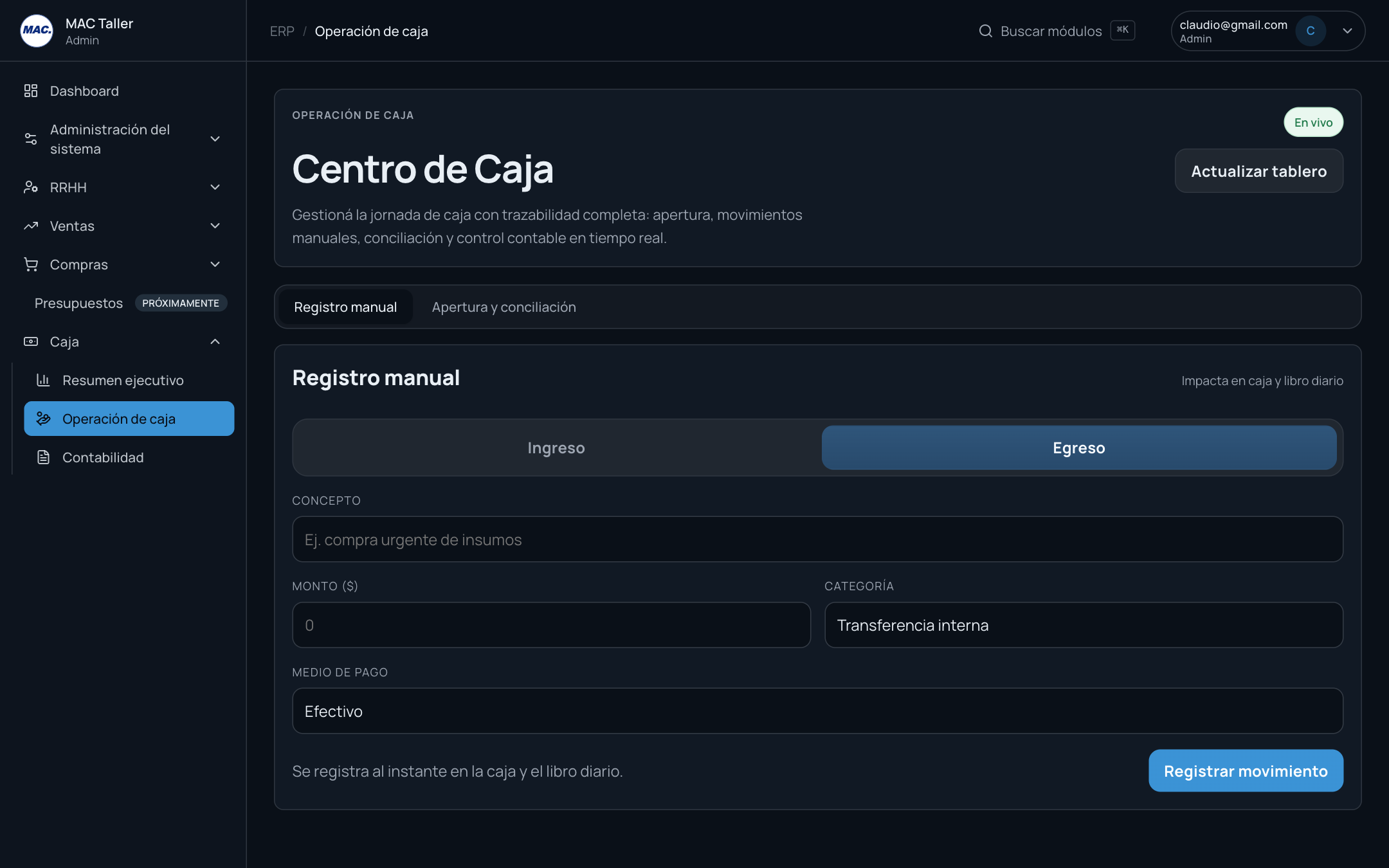 Formulario de registro manual