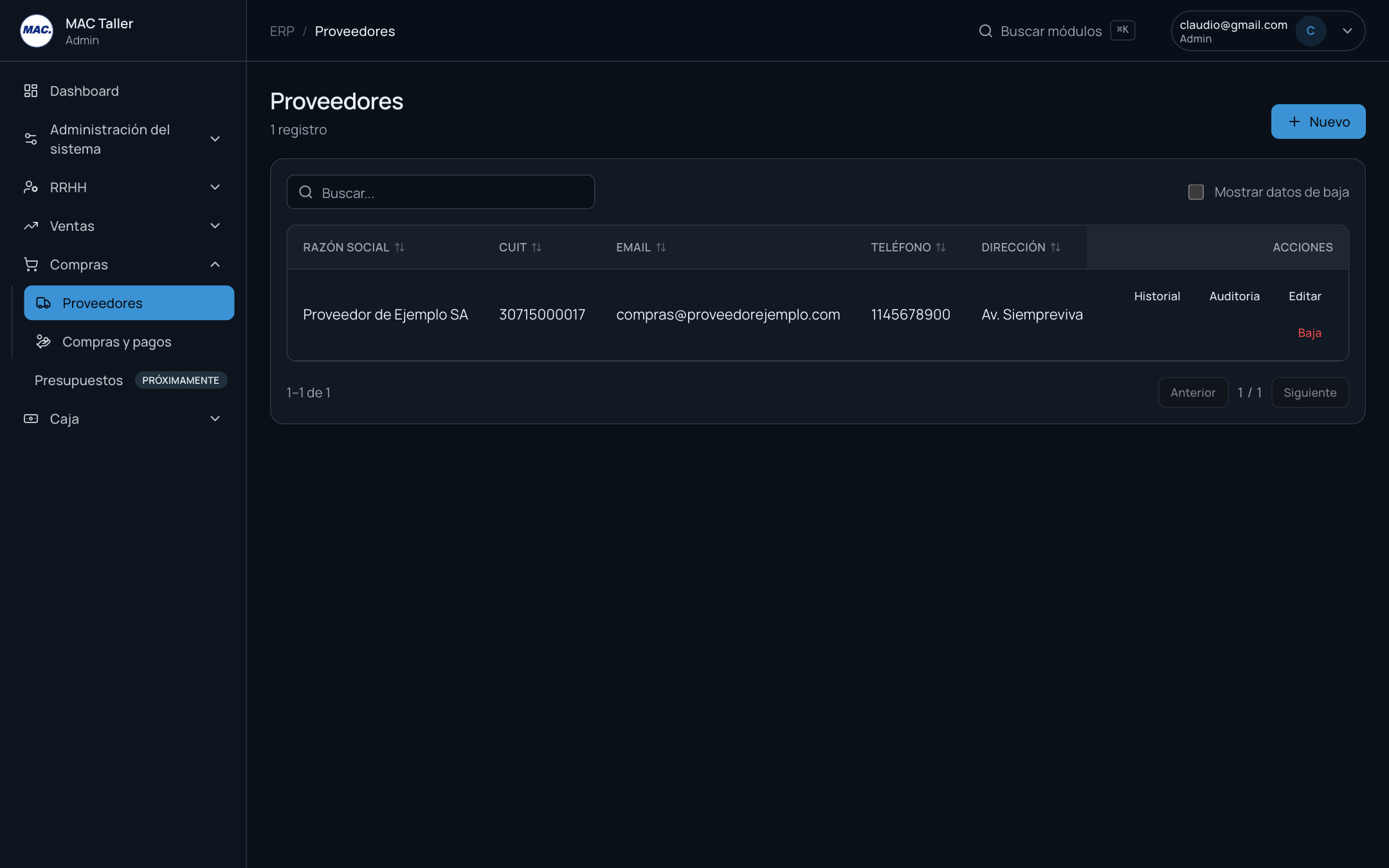 Listado de proveedores